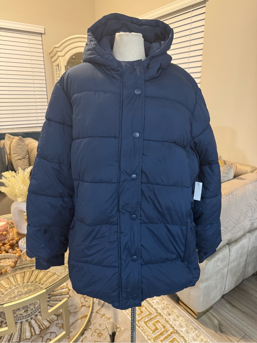 Amazon essentials women’s Navy blue Puffer Hooded Jacket